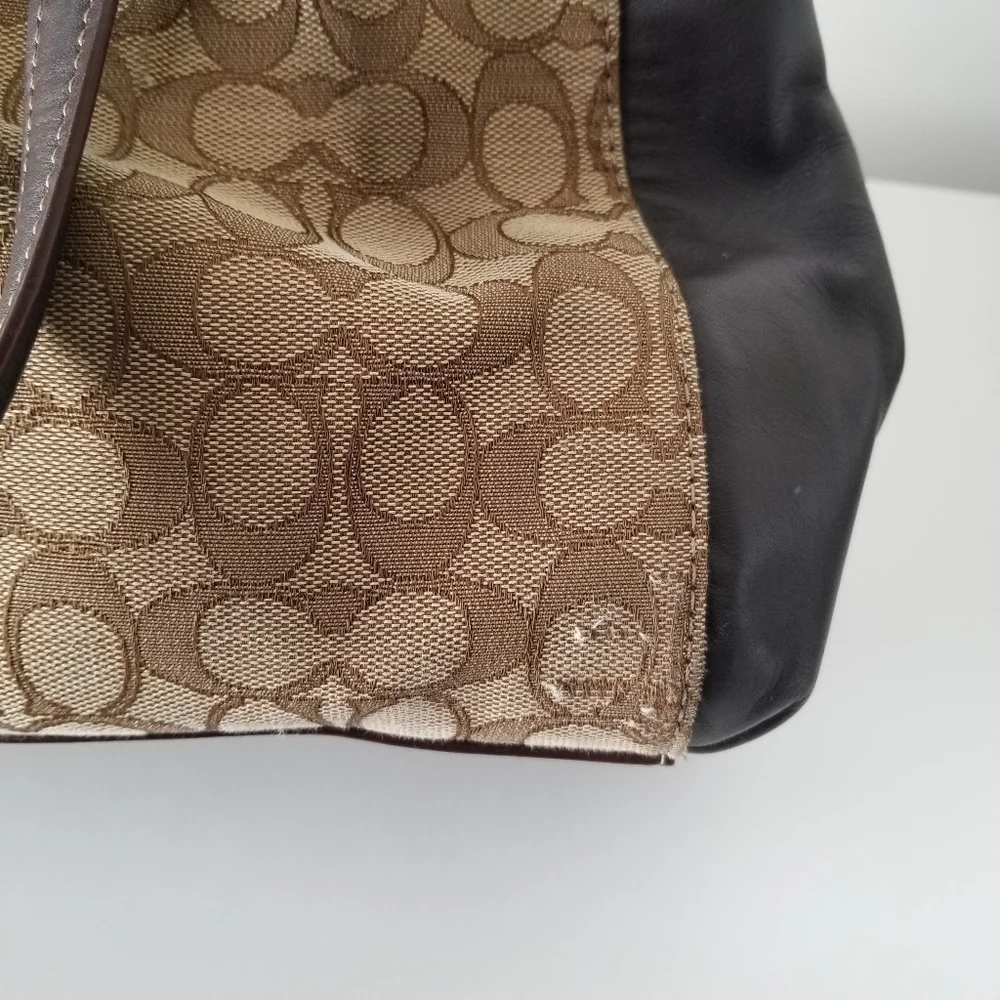 Coach Signature Canvas and Leather Brooke Carryall Purse Light Khaki/Chalk - Picture 5 of 16